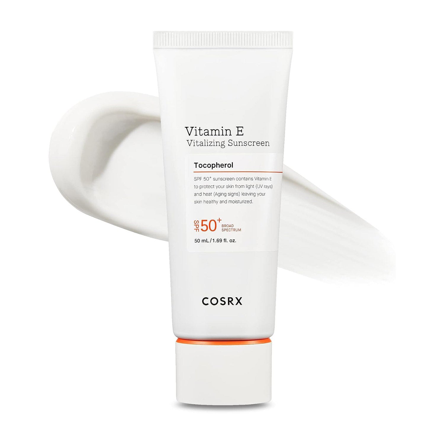 COSRX Vitamin E Vitalizing Face Sunscreen SPF 50, 1.69 fl oz, SPF Moisturizer, Lightweight under Makeup, Travel Essentials, Summer Essentials, Korean Skin Care, Korean Sunscreen for Face