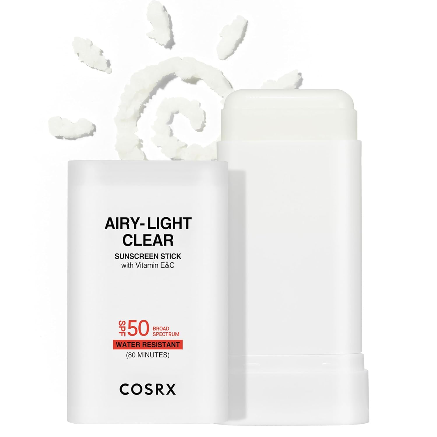 COSRX Airy-Light Clear Sunscreen Stick with Vitamin E & C SPF 50, 0.67 oz, 19g, Lightweight, Travel Essentials, Summer Essentials, Korean Skin Care, Korean Matte Sunscreen for Face