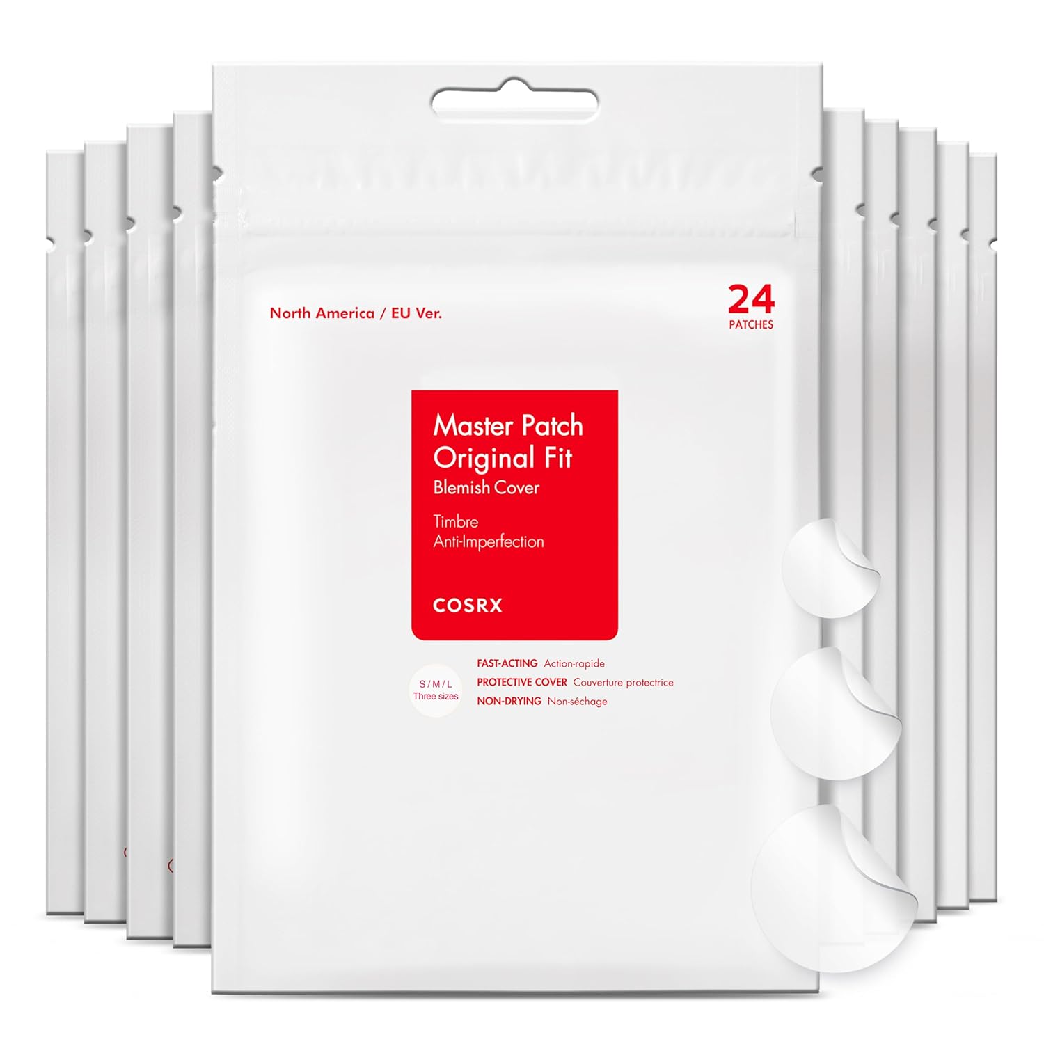 COSRX Acne Pimple Patch Absorbing Hydrocolloid Original 3 Size Patches for Blemishes and Zits Cover, Spot Stickers for Face and Body, Not Tested on Animals (240)