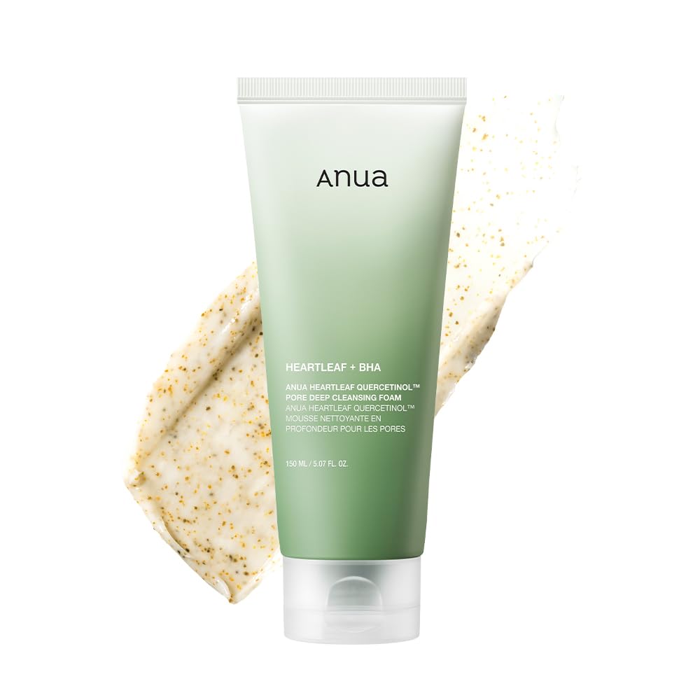 Anua Heartleaf Quercetinol Pore Deep Cleansing Foam, Facial Cleanser, for Double Cleansing, BHA, Hyaluronic Acid, Glycerin, Face Wash, Blackhead Remover, Korean Skincare (150ml/5.07 fl.oz.)