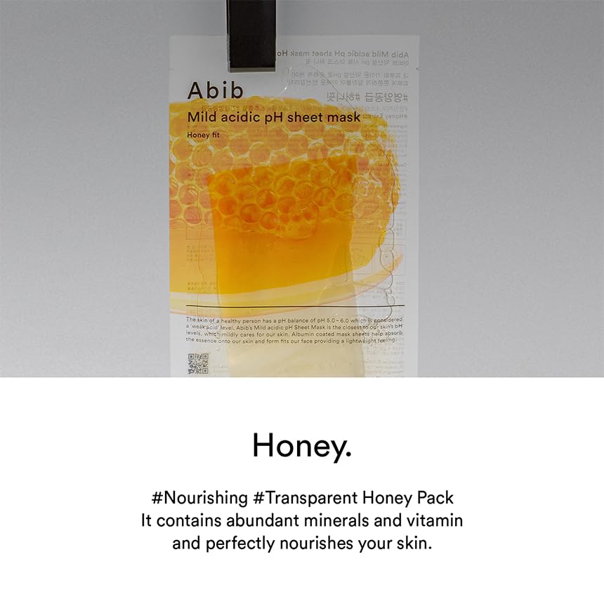 Abib Mild acidic pH sheet mask Honey Fit 10 Sheets I Vitalizing Facial Mask, Propolis Glow