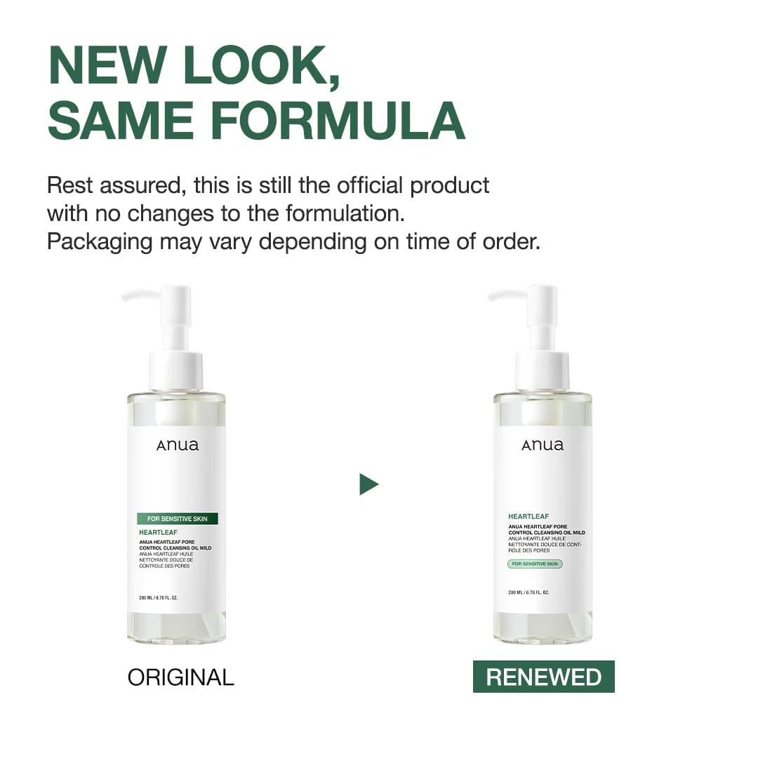 Anua Heartleaf Pore Cleansing Oil MILD, Sensitive Skin Face Wash, Oil Cleanser for Face, Makeup Blackhead Remover, Korean Skin Care, Non-Comedogenic, Fragrance Free 6.76 fl oz(200ml)