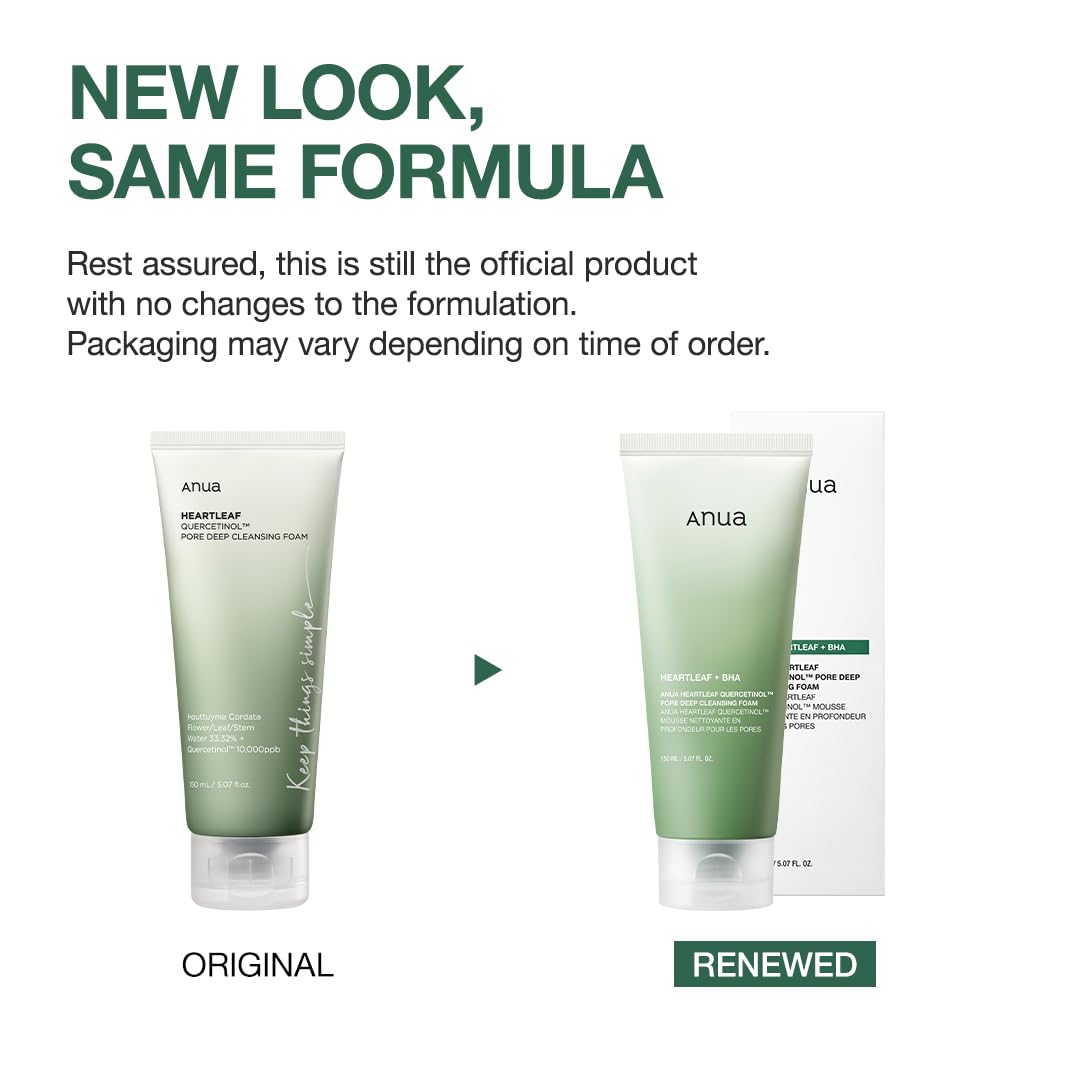 Anua Heartleaf Quercetinol Pore Deep Cleansing Foam, Facial Cleanser, for Double Cleansing, BHA, Hyaluronic Acid, Glycerin, Face Wash, Blackhead Remover, Korean Skincare (150ml/5.07 fl.oz.)