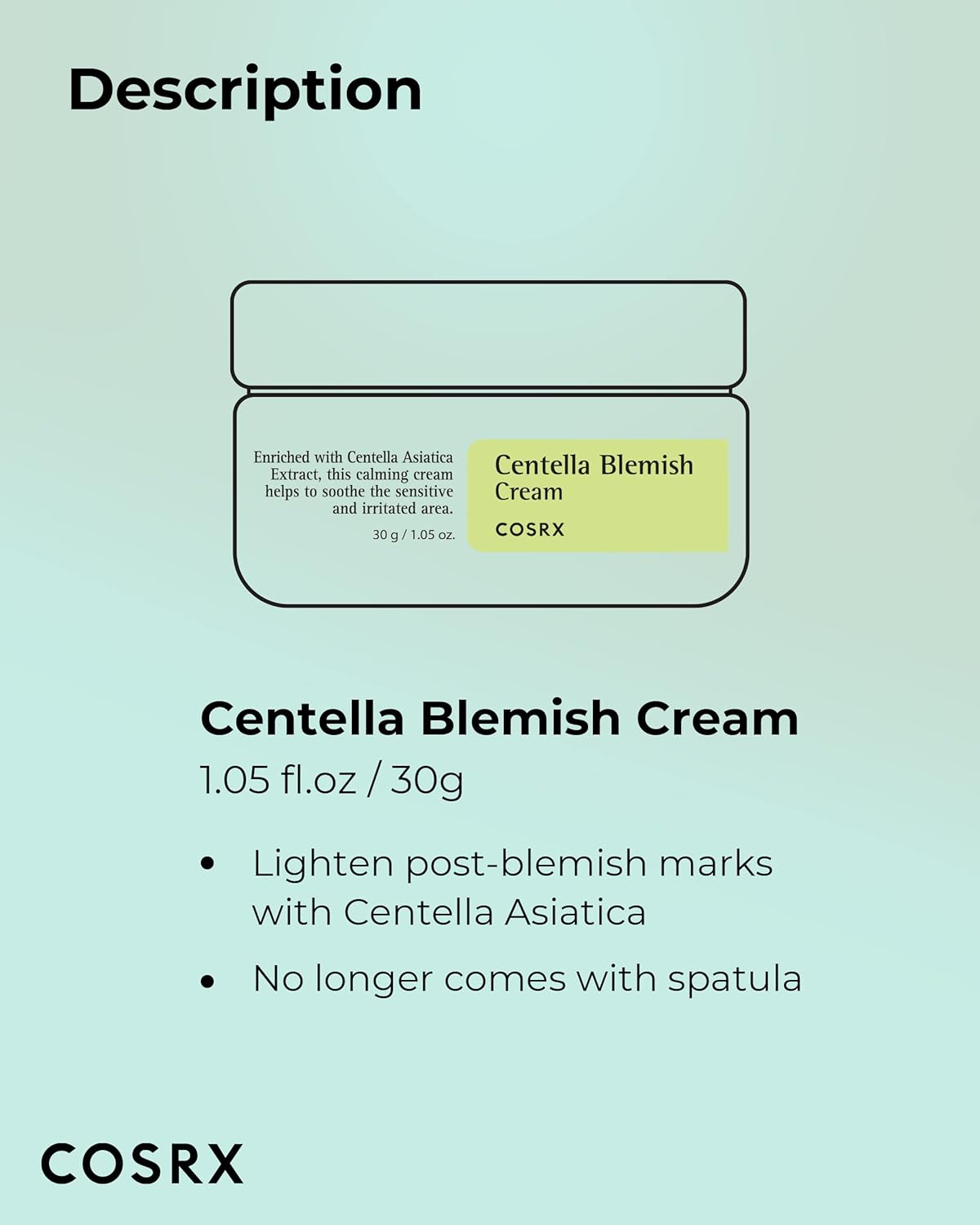 COSRX Centella Blemish Cream, 1.05 fl.oz / 30g | Centella | Korean Skin Care, Vegan, Cruelty Free, Paraben Free