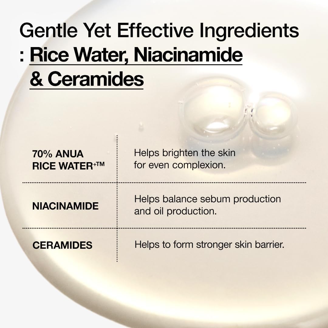 Anua Rice 70 Glow Milky Toner, for Glass Skin, Rice Water, Niacinamide, Ceramides, Panthenol, Fragrance-Free, Non comedogenic, Fungal Acne Safe, Korean Skin Care, 250ml/8.45fl.oz.