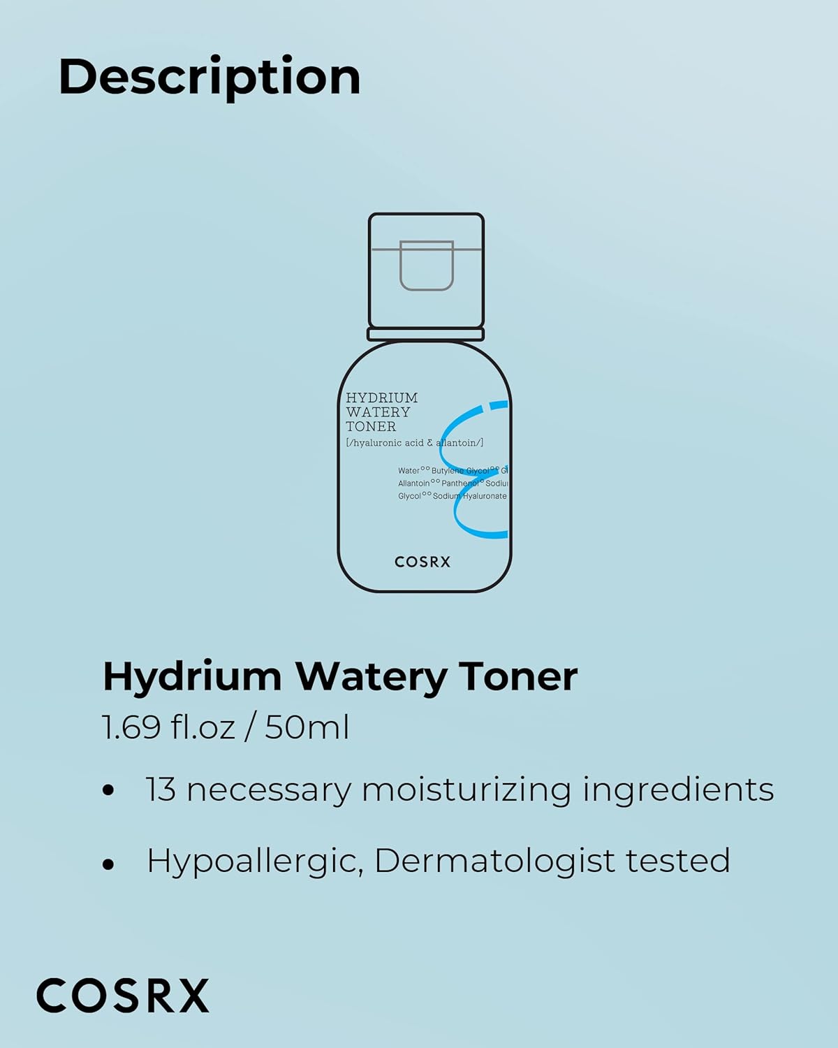 COSRX Hydrium Watery Toner, 280ml / 9.46 fl.oz | Moisturizing Korean Toner | Hyaluronic Acid, Allantoin, Panthenol | Korean Skin Care, Not Tested on Animals, Paraben Free