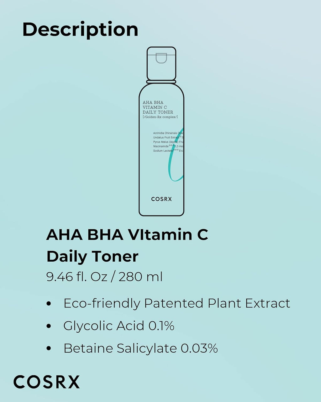 COSRX ABC Daily Toner, Korean Toner for Day & Night with AHA, BHA, & Vitamin C, Refreshing Exfoliating Toner for Clean Radiant Skin, Korean Skin Care, 280ml / 9.46 fl.oz