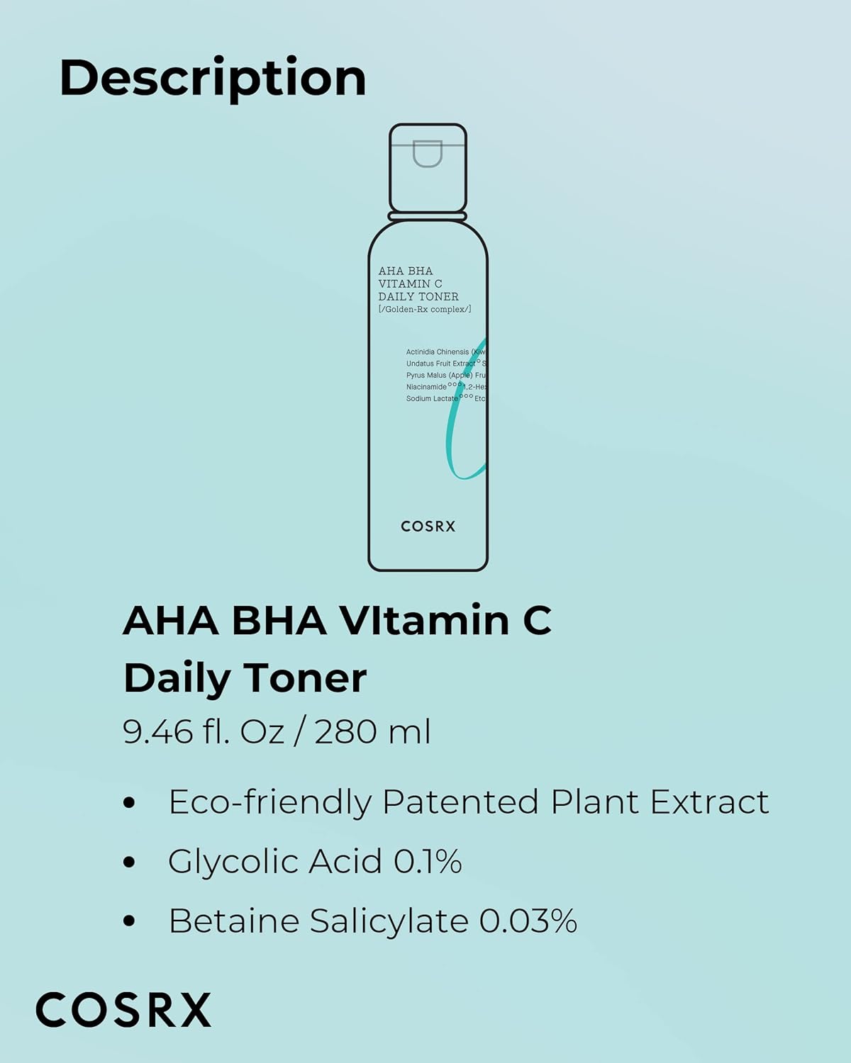 COSRX ABC Daily Toner, Korean Toner for Day & Night with AHA, BHA, & Vitamin C, Refreshing Exfoliating Toner for Clean Radiant Skin, Korean Skin Care, 280ml / 9.46 fl.oz