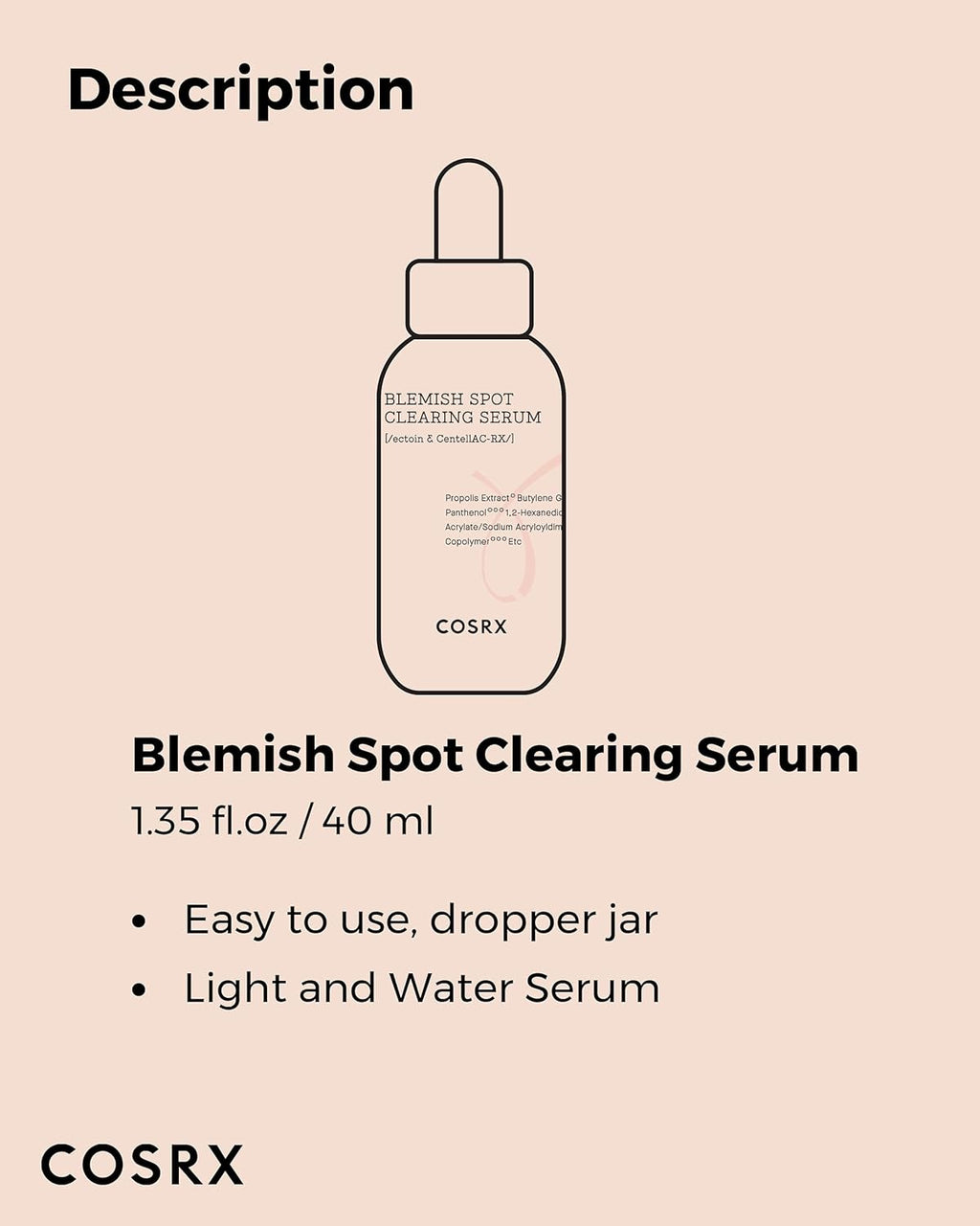 COSRX AC Collection Blemish Spot Clearing Serum, 40ml / 1.35 fl.oz | Centella, Niacinamide, EGF Serum | Cruelty Free, Paraben Free, Korean Skin Care