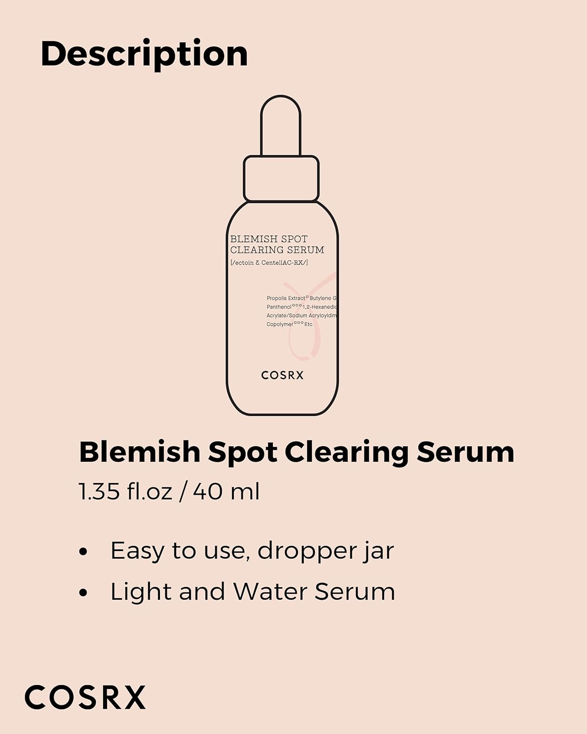 COSRX AC Collection Blemish Spot Clearing Serum, 40ml / 1.35 fl.oz | Centella, Niacinamide, EGF Serum | Cruelty Free, Paraben Free, Korean Skin Care