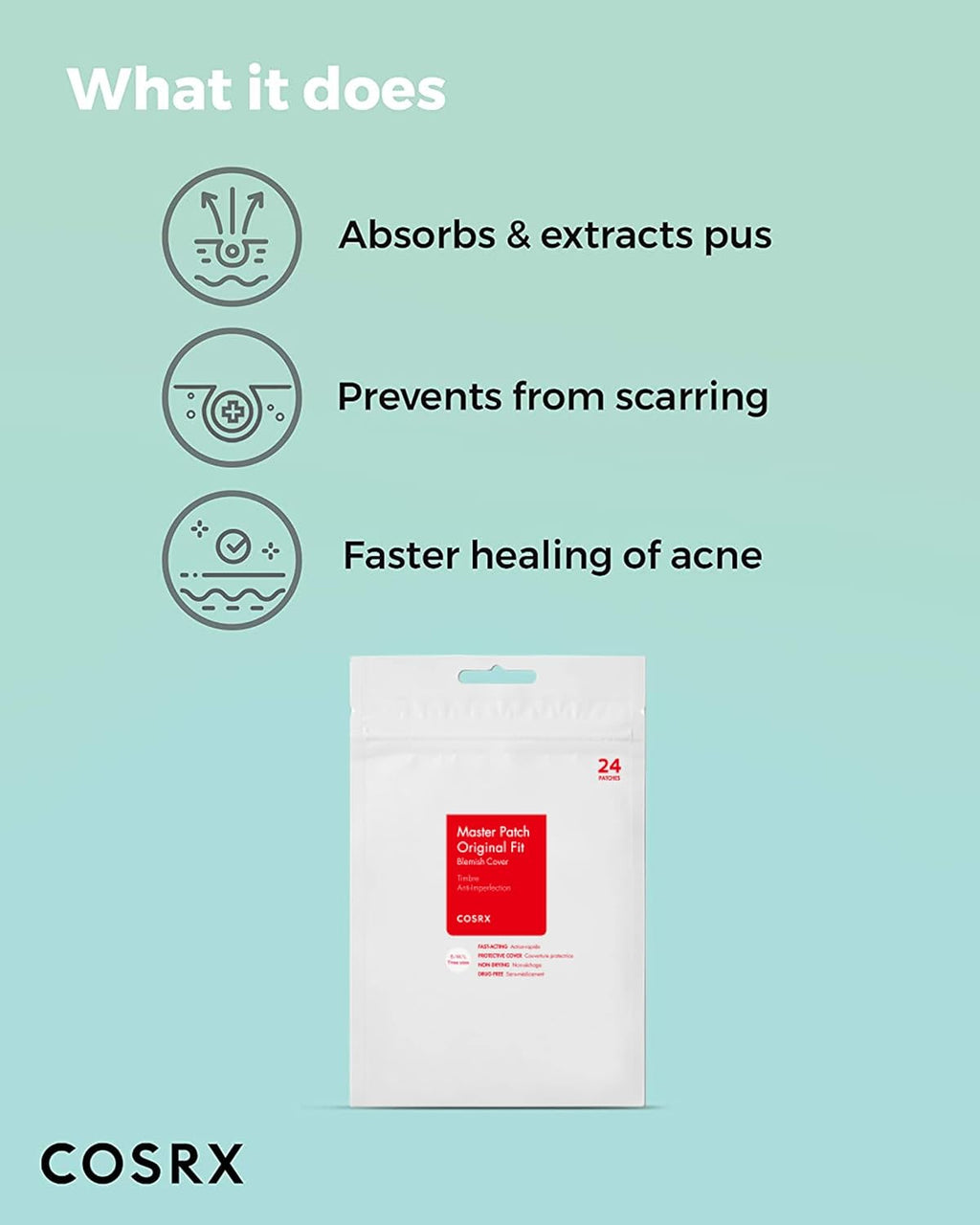 COSRX Acne Pimple Patch (96) Absorbing Hydrocolloid Original 3 Size Patches for Blemishes and Zits Cover, Spot Stickers for Face and Body, Not Tested on Animals