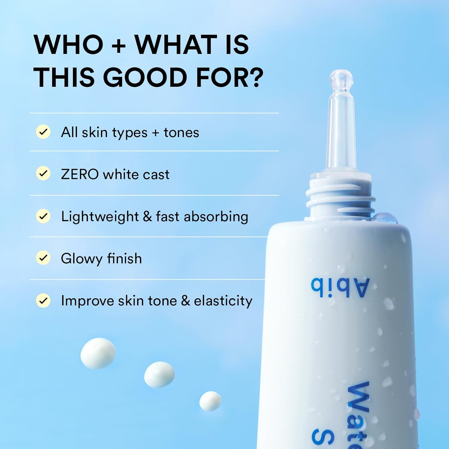 Abib Watery Hyaluron Sunscreen Moisture Tube Broad Spectrum SPF 30 1.69 fl oz / 50ml | Korean Suncreen Suncare Sunblock No White cast Reef Safe Hyaluronic Acid Niacinamide Vitamin C Collagen