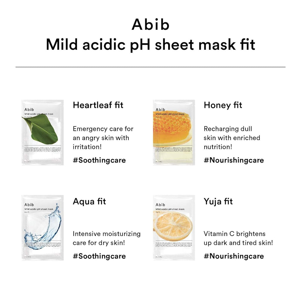 Abib Mild acidic pH sheet mask Aqua Fit 10 Sheets I Intense Hydrating and Moisturizing Care for Dry and Dehydrated Skin