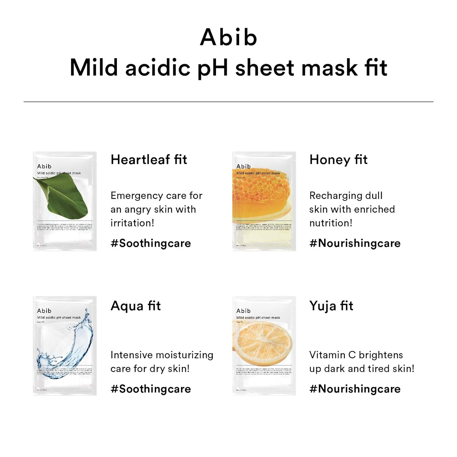 Abib Mild acidic pH sheet mask Aqua Fit 10 Sheets I Intense Hydrating and Moisturizing Care for Dry and Dehydrated Skin