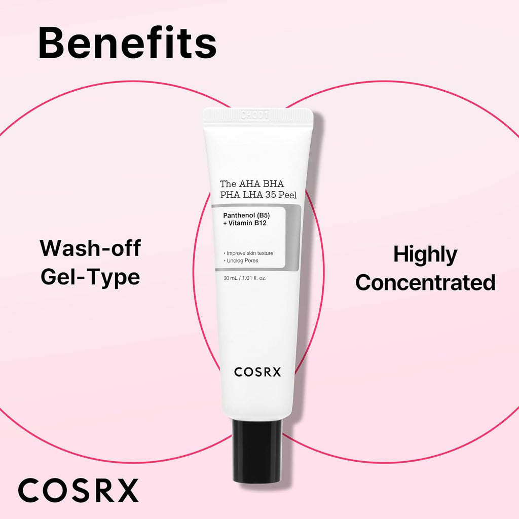COSRX AHA BHA PHA LHA 35% Peel 1.01 fl. oz / 30 ml, Chemical Exfoliating Peeling Gel for Dull, Rough, Oily skin with Clogged Pored & Dead Skin Cells, Highly Concentrated, Korean Skin Care