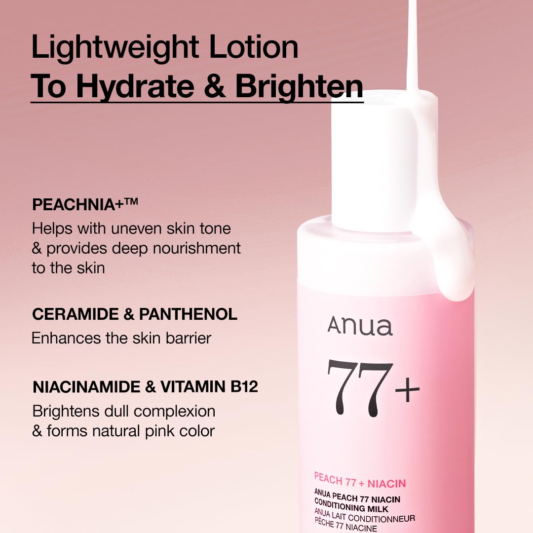 Anua Peach Niacin Conditioning Lotion, Face Moisturizer with Vitamin B12, Ceramide, Panthenol, Hyaluronic Acid, Lightweight, Korean Skin Care for Glass Skin (150ml, 5.07 fl.oz.)
