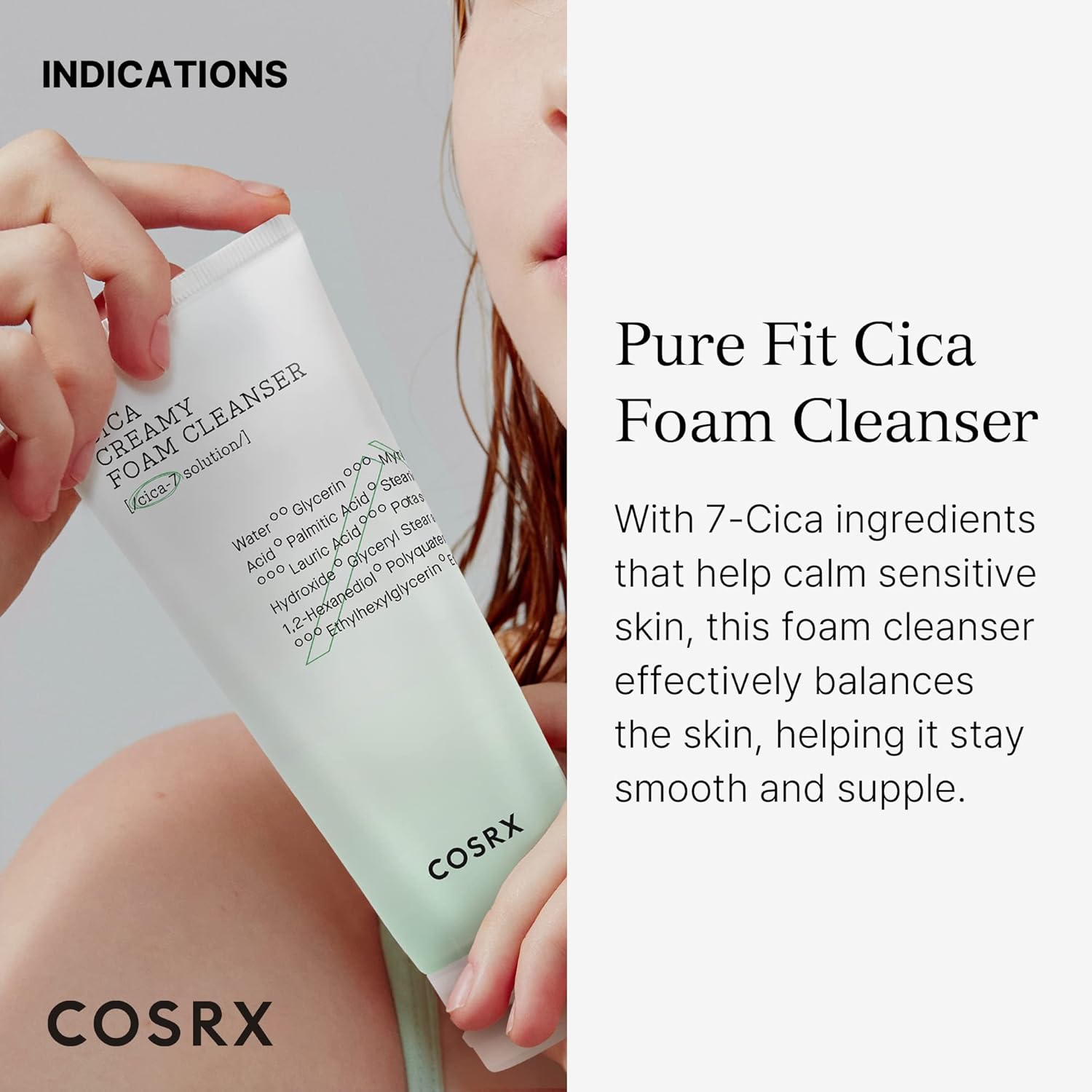 COSRX Pure Fit Cica Creamy Foam Cleanser, 5.07 fl oz / 150ml | Mild Cleanser for Sensitive Skin | 91% Naturally Derived Centella Complex | Animal Testing Free, Paraben Free, Korean Skin Care