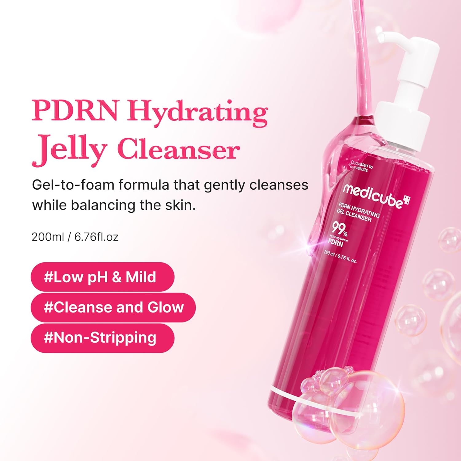 medicube PDRN Jelly to Foam Cleanser | Low pH Hydrating Daily Face Wash for All Skin Types | With PDRN, Collagen & LHA | Gentle Pore Care & Radiant, Balanced-Looking Skin | Korean Skincare | 200ml