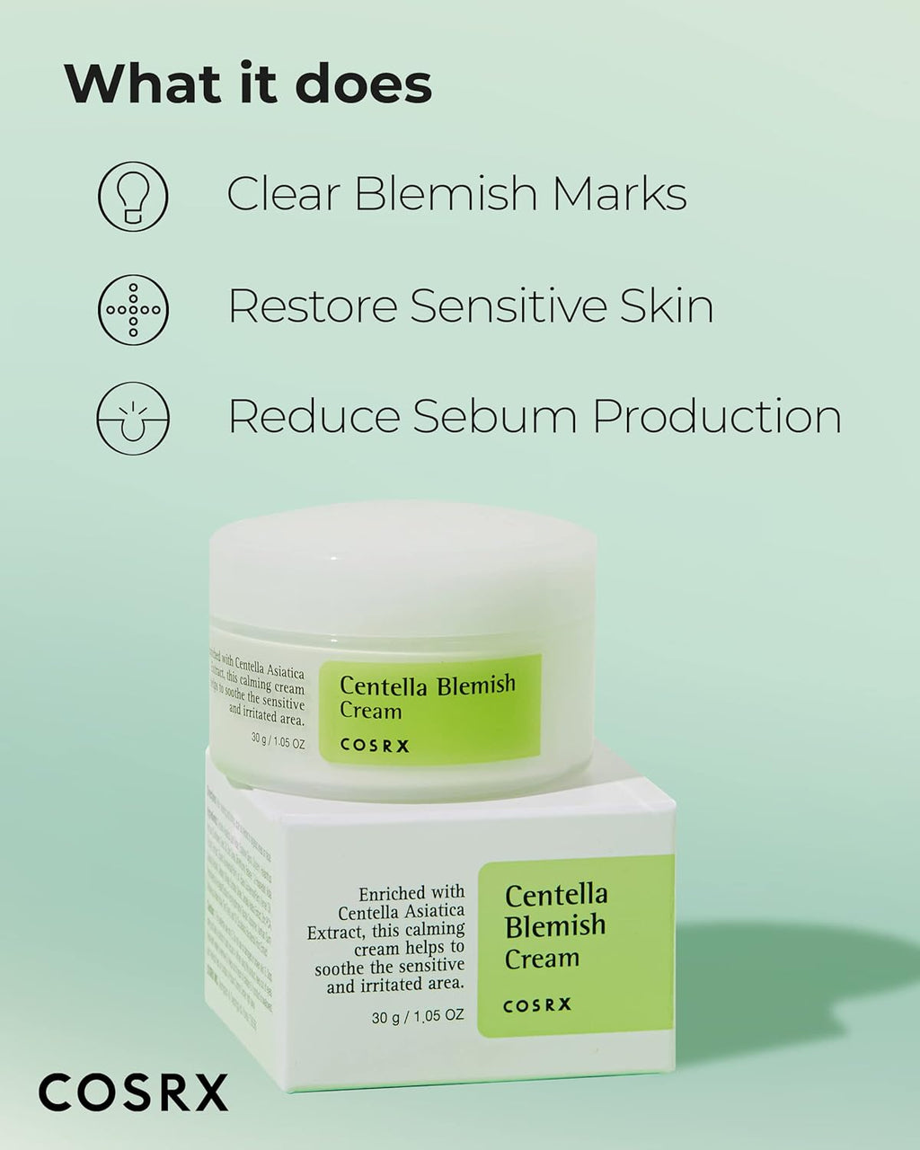 COSRX Centella Blemish Cream, 1.05 fl.oz / 30g | Centella | Korean Skin Care, Vegan, Cruelty Free, Paraben Free