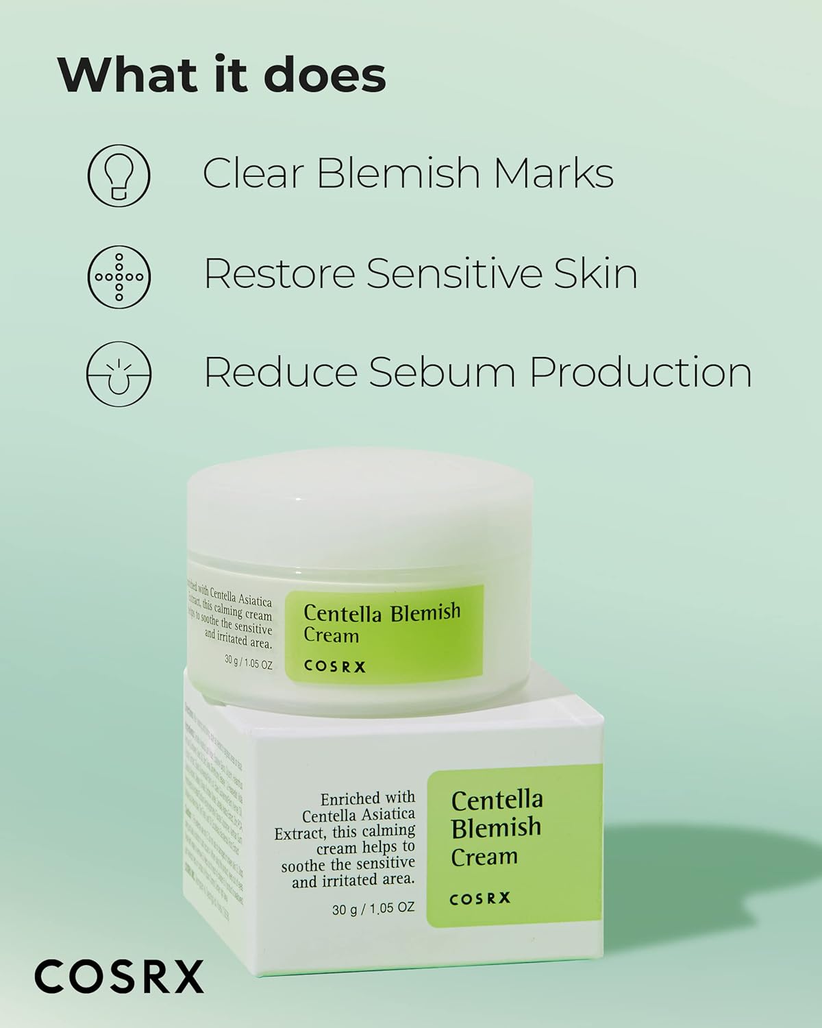 COSRX Centella Blemish Cream, 1.05 fl.oz / 30g | Centella | Korean Skin Care, Vegan, Cruelty Free, Paraben Free