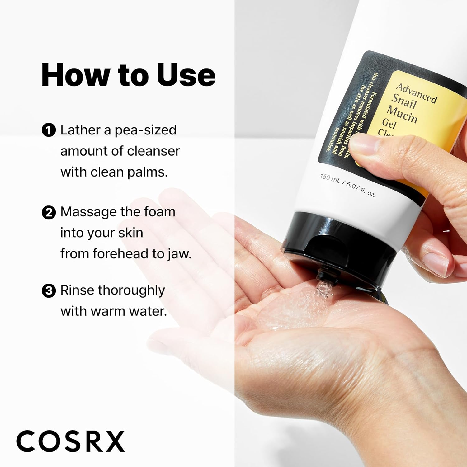 COSRX Advanced Snail Mucin Gel Cleanser, 5.07 Fl Oz / 150 mL, Rich Daily Deep Cleansing Gel for Dry & Sensitive Skin, Korean Skin Care, Not Tested on Animals, No Parabens