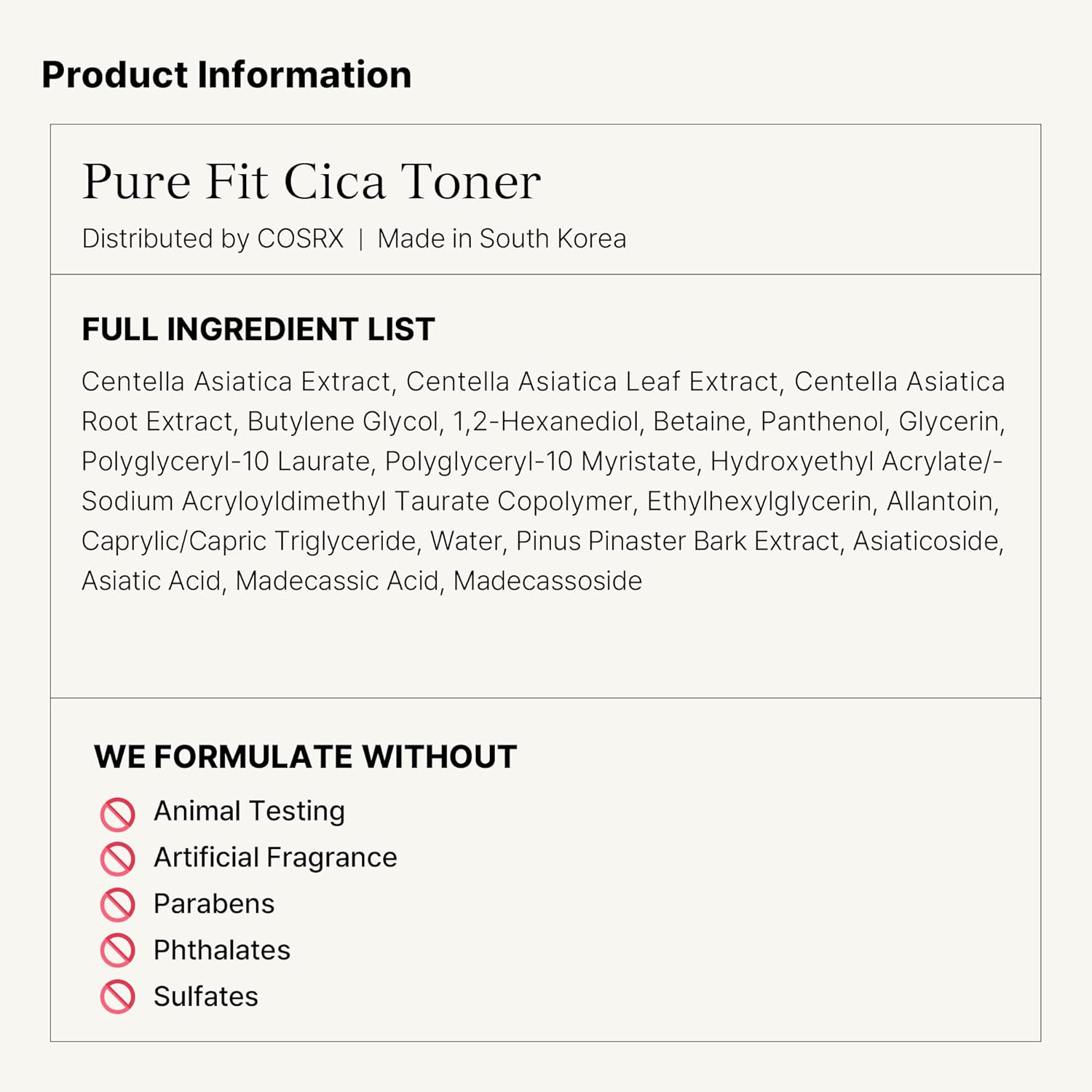 COSRX Pure Fit CICA Toner, 150ml / 5.07 fl.oz | Soothing Korean Toner for Sensitive Skin | Centella Asiatica Facial Toning Water | Korean Skin Care, Not Tested on Animals, Sulfates Free, Paraben Free