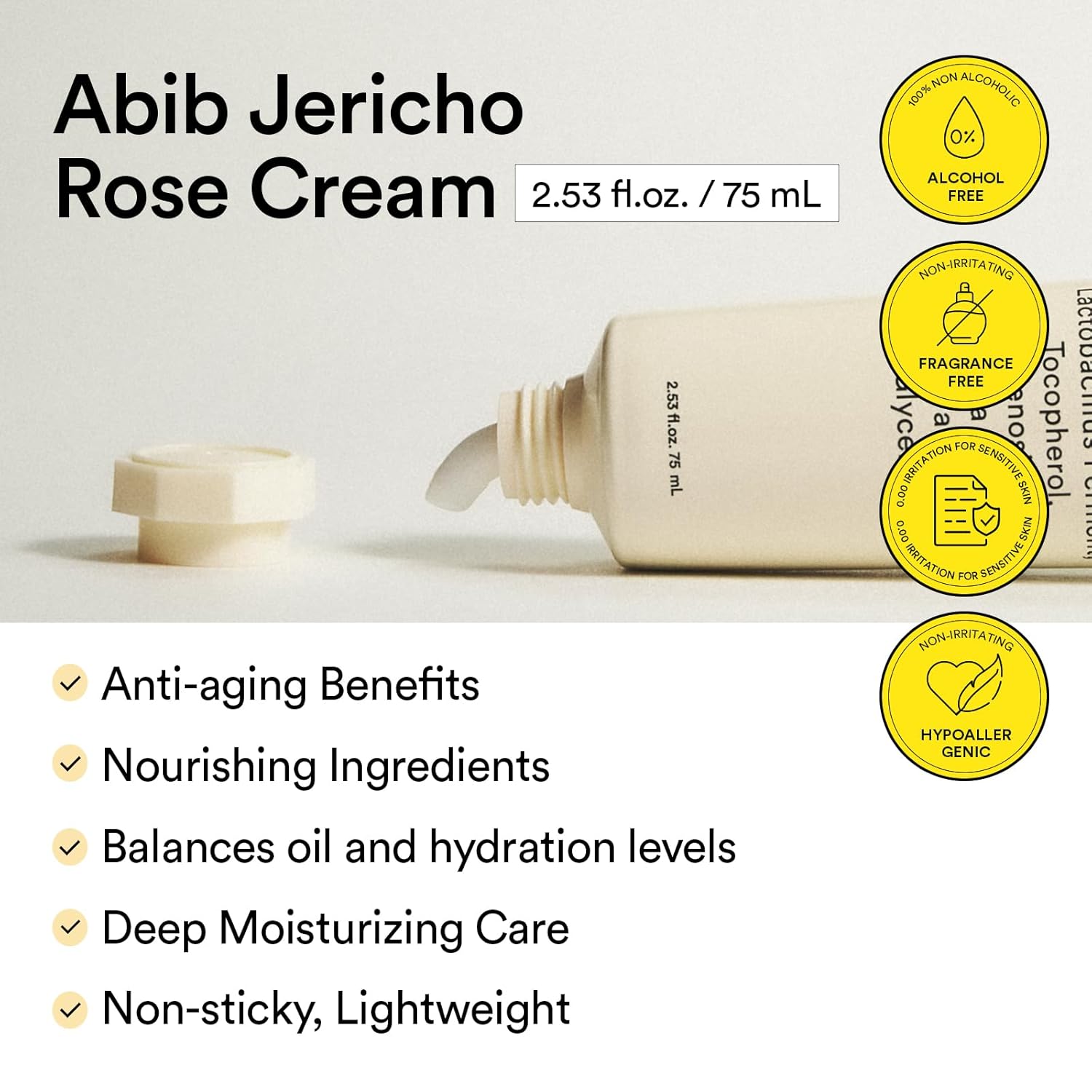 Abib Jericho Rose Cream 75ml - Hypoallergenic, Anti-Aging Moisturizer for Dry Skin