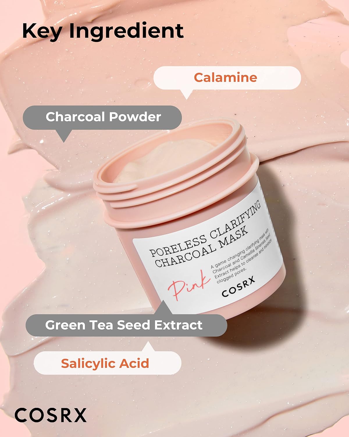COSRX Pink Pore Clarifying Charcoal Mask 3.8 fl. oz / 110g Blackheads, Pores, Acne Control, Color Changing Fun Skincare, Detox Face Clay Mask, Wash Off Type, Korean Skin Care