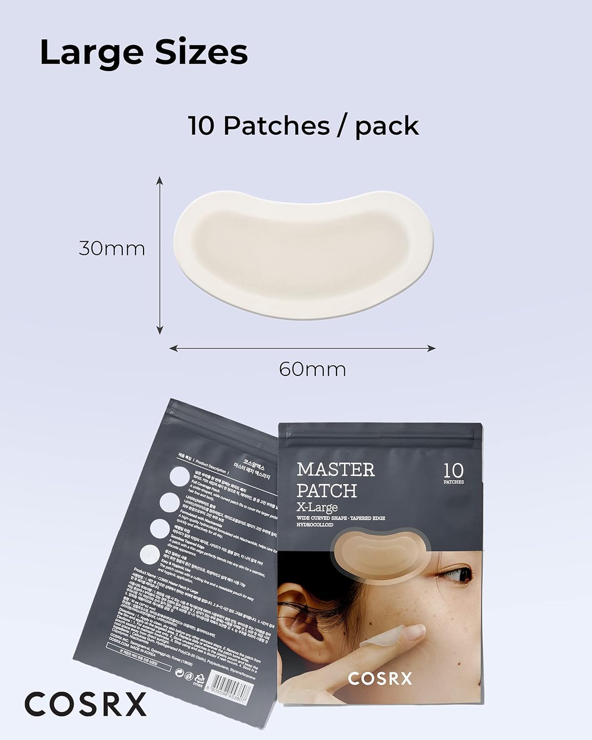 COSRX Master Patch Intensive | Oval-Shaped Hydrocolloid Pimple Patch with Tea Tree Oil & Salicylic Acid | Quick & Easy Blemish, Zit, Spot Treatment (10 Patches (X-Large), 10, Count)