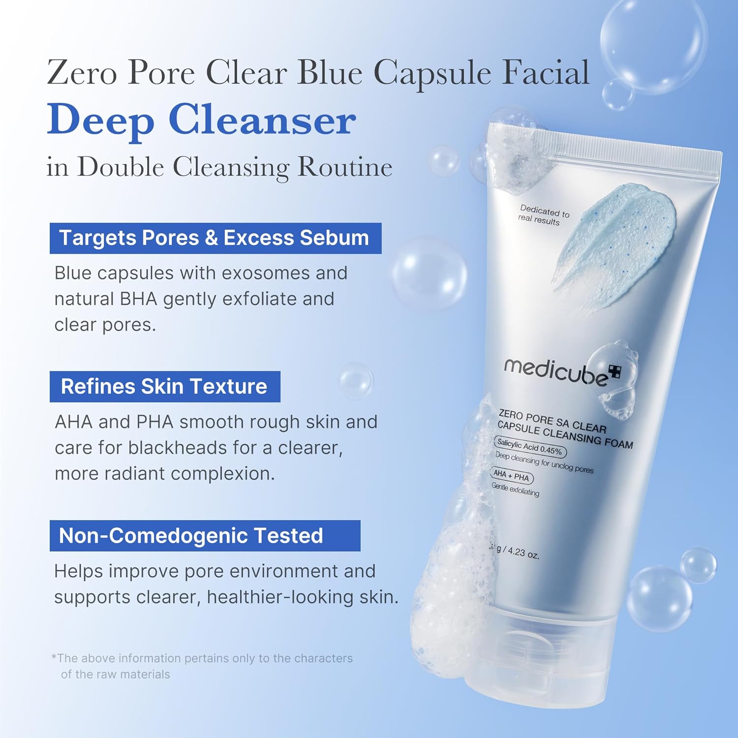 medicube Zero Pore Clear Blue Capsule Facial Deep Cleanser for Skin Texture, Blackhead & Pore Care  AHA, BHA & PHA for Double Cleansing, Daily Gentle Face Wash, Korean Skincare  120g  4.23 oz