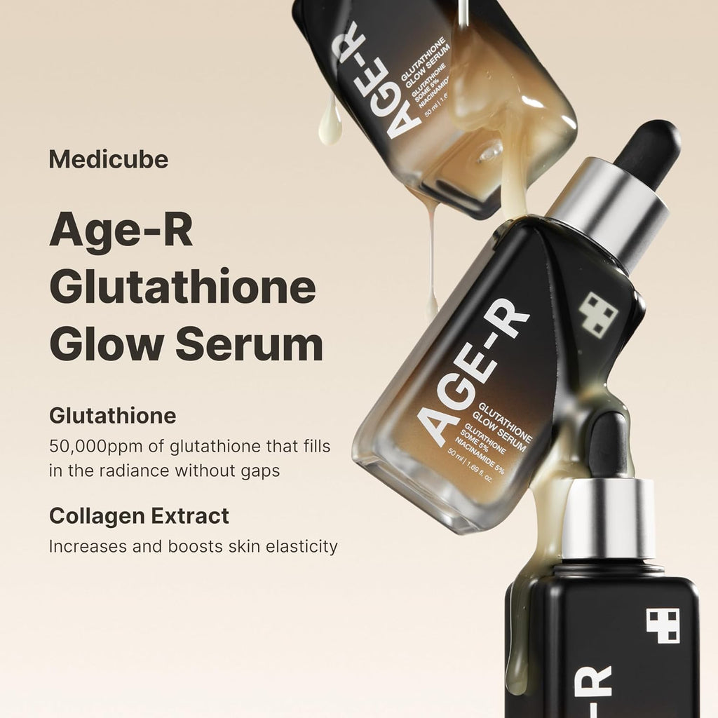 medicube AGE-R Glutathione Glow Serum - Antioxidant & Elasticity Care Serum for 24Hr Pure Radiance, Korean Glass Glow Skin, Daily Use for Youthful Skin, Korean Skincare