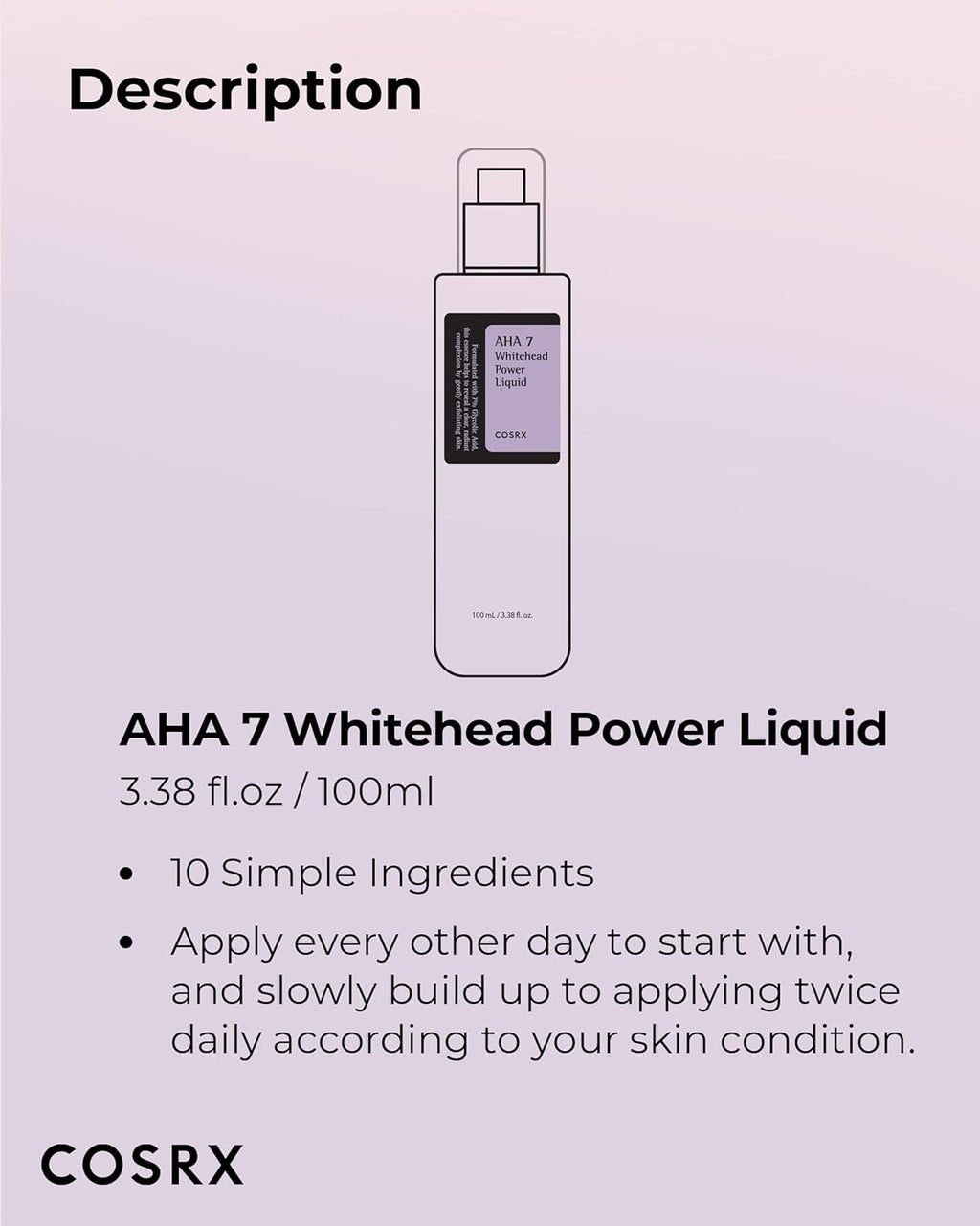 COSRX 7% Glycolic Acid Whitehead Removing Power Liquid, 3.38 fl.oz, AHA Exfoliant, Exfoliating Toner for Face & Body, Pore Minimizer, Korean Skin Care