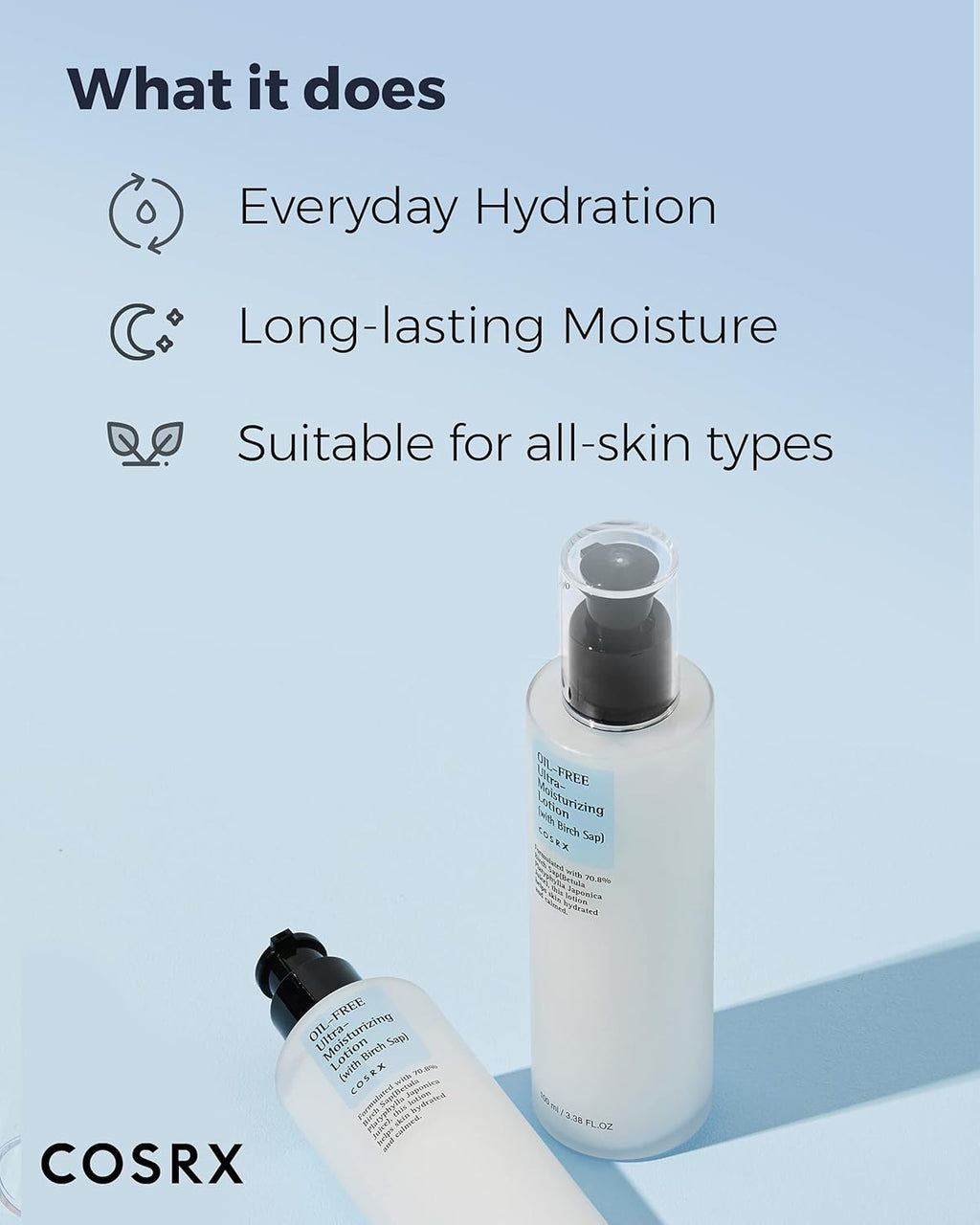 COSRX Oil Free Lotion with Birch Sap, Daily Acne Facial Moisturizer, Hydrating Moisturizer for All Skin Types, Korean Skin Care, Paraben free, 3.38 fl.oz / 100ml