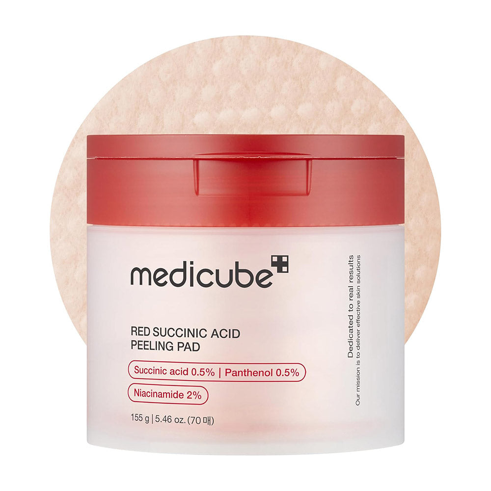 medicube Red Succinic Acid Panthenol Facial Peeling Pads - Exfoliating Toner Pads for Breakout-Prone Skin with Niacinamide, AHA, BHA, and Soothing Panthenol - Non-Comedogenic