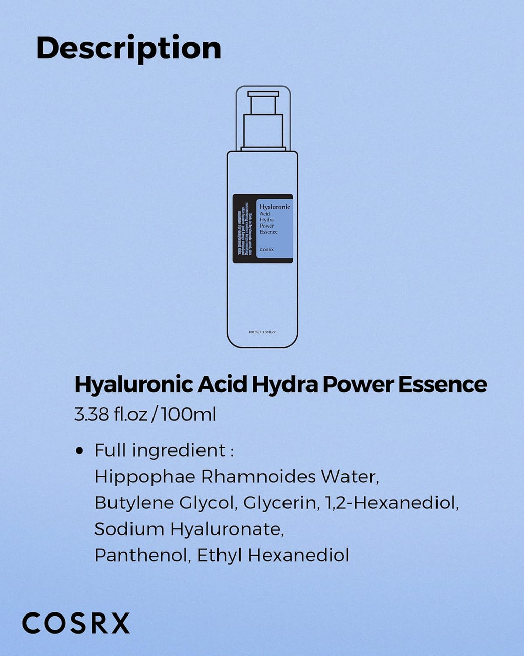 COSRX Hyaluronic Acid Toner, 3.38 fl.oz / 100ml, For Dry Skin, Lightweight Daily Essence, Day and Night, Korean Skin Care, Animal Testing Free, Paraben Free
